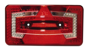 Lumina multifunctionala LED, 9-32V, rosu stanga IP67 cu reflector triunghiular