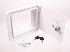 Usita de serviciu cu incuietoare, dimensiuni externe 151x166mm, alb