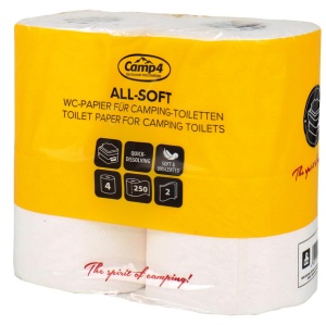 Hârtie igienică All-Soft - 2 straturi - 250 de coli pe rolă - 4 role Hârtie igienică pentru toalete de camping