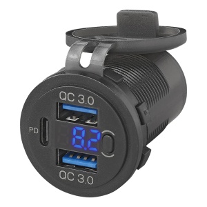 Priza USB tripla cu 2x tip A si 1x tip C + voltmetru