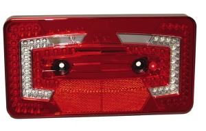 Lumina multifunctionala LED, 9-32V, rosu stanga IP67 cu reflector hexagonal