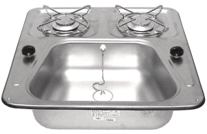 Aragaz chiuveta 48x46 cm, 2 arzatoare, inox, 30mbar