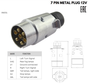 Stecher electric remorca, Fisa cu 7 pini, 12V, Auto, carcasa metal - Img 3
