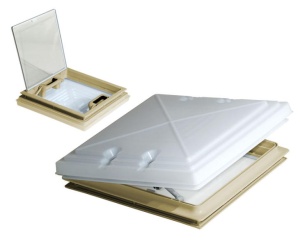 Trapa de acoperis 40x40 cm cu sticla mata si plasa de tantari crem