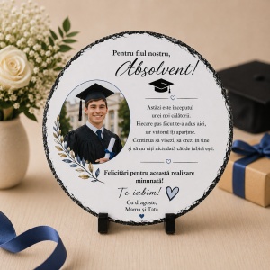 Ardezie Personalizată Absolvire Băiat cu Poză și Mesaj – Cadou pentru Gimnaziu, Liceu sau Facultate