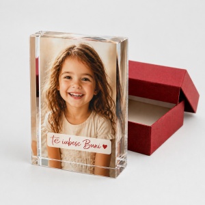 Cristal Personalizat 9x13x2 cm cu Poză și Mesaj – Cadou Premium din Cristal cu Fotografie pentru Familie și Persoane Dragi