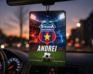 Odorizant auto personalizat fotbal cu nume – parfum premium Sahara Oasis, cadou fan echipă