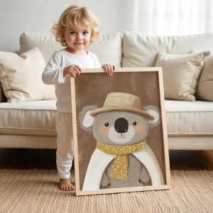 Tablou Chocolate Pastel – Ursuleț Model 05, Decor Delicat în Culori Neutre pentru Camera Copilului sau Bebelușului