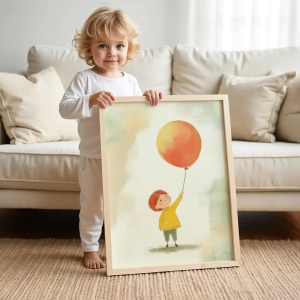 Tablou personalizat cu balon cu aer cald pentru camera copilului – culori pastel