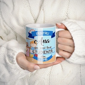 Cană personalizată pentru studentă cu nume sau mesaj – cadou pentru facultate