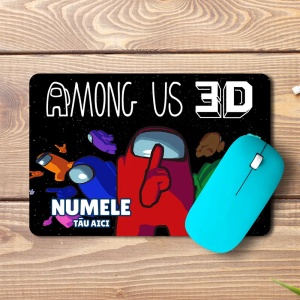 Mouse pad Among Us 3D personalizat cu numele – pad mouse anime 19x27 cm, 3mm, imprimare UV