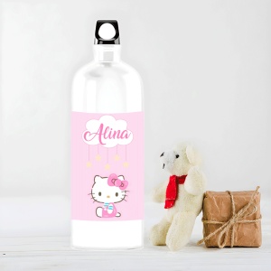 Sticlă de Apă Personalizată cu Hello Kitty și Nume – Bidon Copii Adorabil, Cadou Perfect pentru Fetițe
