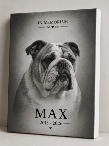 Tablou Canvas Personalizat In Memoriam Animal – Portret Câine/Pisică cu Poză, Nume și Date | Amintire Elegantă pentru Sufletul Tău