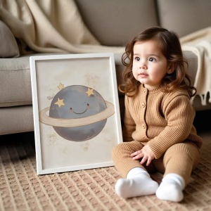 Tablou Chocolate Pastel – Planetă Model 01, Decor Delicat în Culori Neutre pentru Camera Copilului sau Bebelușului