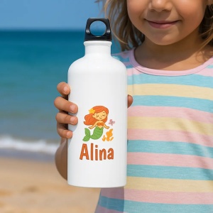 Bidon apă personalizat Sirenă cu nume sau mesaj – sticlă reutilizabilă pentru fete și copii