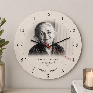 Ceas Personalizat In Memoriam din Aluminiu 25 cm cu Poză și Mesaj – Amintire pentru Persoane Dragi