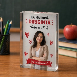 Cristal Personalizat Diriginte cu Poză și Mesaj – Cadou Premium pentru Dirigintă / Profesor, Final de An sau Absolvire
