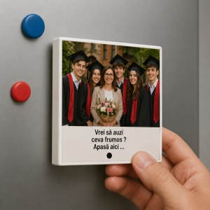 Magnet de frigider personalizat cu MP3 și buton Play – cadou emoțional pentru profesori cu mesaj sau melodie