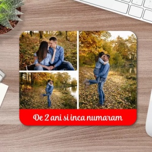 Mouse pad personalizat cu 3 fotografii si text – pad mouse anime 19x27 cm, 3mm, imprimare UV