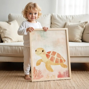 Tablou personalizat cu broscuță pentru camera copilului – culori pastel