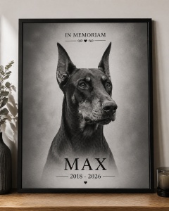 Tablou Personalizat In Memoriam Animal cu Ramă – Cu Poză, Nume și Date | Portret Elegant Câine/Pisică