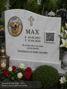 Plăcuță QR Ceramică pentru Monument – In Memoriam Animal | Cod QR cu Amintiri, Poză și Mesaj Personalizat