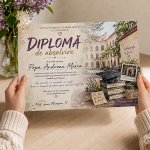 Diplomă Personalizată de Absolvire cu Poză și Mesaj – Cadou Absolvire Liceu, Gimnaziu sau Facultate