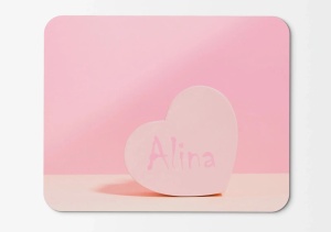 Mouse pad personalizat cu inimioara si nume – pad mouse anime 19x27 cm, 3mm, imprimare UV