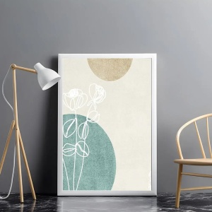 Tablou abstract floral modern cu accente geometrice pentru perete