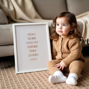 Tablou Colecția Neutral – Model Zilele Săptămânii, Decor Educativ în Culori Neutre pentru Camera Copilului