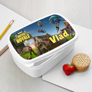 Caserolă Mic Dejun Personalizată cu Fortnite și Nume – Cutie Prânz Copii Gamer, Ideală pentru Școală