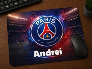 Mouse Pad Personalizat PSG – Cu Nume, Design Fotbal Stadion, Cadou Fan Paris Saint-Germain