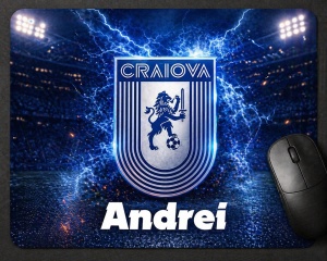 Mouse pad personalizat Universitatea Craiova cu nume – cadou fan fotbal, design stadion electric