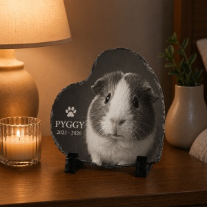 Ardezie Inimă Personalizată In Memoriam Animal – Tablou Comemorativ cu Poză, Nume și Dată | Amintire Eternă Câine, Pisică, Animal de Companie