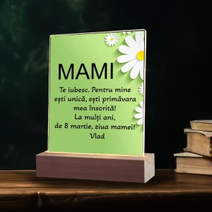 Plachetă LED Personalizată Ziua Mamei „Primăvară” cu Poză și Mesaj – Cadou Delicat Floral pentru Mama