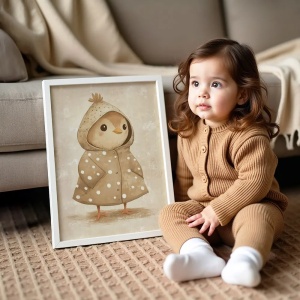 Tablou Chocolate Pastel – Puișor Model 01, Decor Delicat în Culori Neutre pentru Camera Copilului sau Bebelușului
