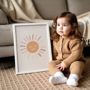 Tablou Colecția Neutral – Model Soare, Decor Modern în Culori Neutre pentru Camera Copilului, Dormitor sau Living