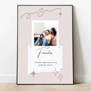 Tablou Personalizat „O Familie Veselă” cu Poză și Mesaj – Cadou Special pentru Familie, Design Cald și Emoționant