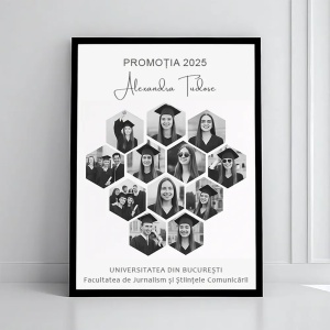 Tablou personalizat absolvire model hexagon – colaj foto modern cu poză și mesaj
