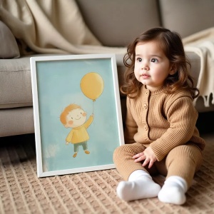 Tablou personalizat cu balon cu aer cald pentru camera copilului – culori pastel