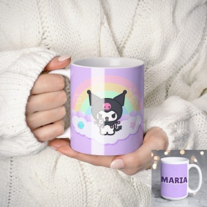 Cană personalizată Kuromi cu nume sau mesaj – cadou kawaii pentru fete și adolescente