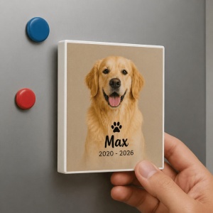 Magnet Frigider Personalizat cu Sunet In Memoriam Animal – Cu Poză, Nume și Mesaj Vocal | Magnet Audio cu Buton