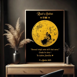 Tablou Golden Moon personalizat cu nume – design lunar premium, cadou elegant