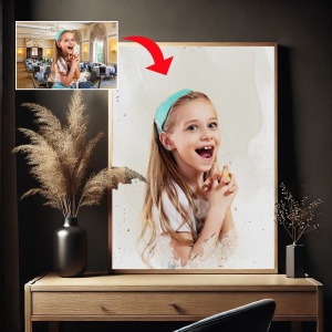 Tablou Personalizat Watercolor Efect 1 cu Poză și Mesaj – Portret Artistic Acuarelă, Cadou Elegant