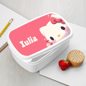 Caserolă Mic Dejun Personalizată cu Hello Kitty și Nume – Cutie Prânz Copii Adorabilă, Ideală pentru Școală și Grădiniță