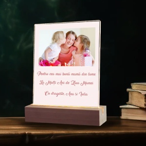 Plachetă LED Personalizată Ziua Mamei „Pink” cu Poză și Mesaj – Cadou Delicat și Elegant pentru Mama