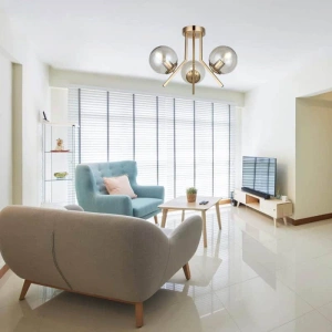 Lustra Aurie cu 3 Golburi Model Titan 3xE27 maxim 60W x3 - Img 3