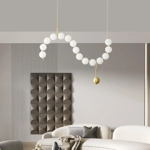 Lustra Capricia Perlată, Design Simplist, Globuri Albe Mat, Auriu - Img 2