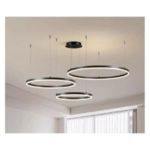 Lustra LED neagra 3 becuri 60cm+40cm+30cm, telecomanda