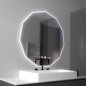 Oglinda LED Poligon, 70cm, Premium Judith Senzor MotionGlow Marcello, Sistem Dezaburire, Ceas & Termometru, Dimabila
